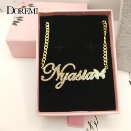 Doremi Custom Stainless Steel Name Necklace With Butterfly for Women Gold Cuban Chain Choker 개인화 된 맞춤 보석 240418