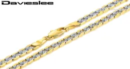 Davieslee Mens Netclace أصفر الذهب المملوءة بسلسلة مملوءة كبح كوبية الرابط الهيب هوب قلادة كاملة المجوهرات 4 مم LGN645553554