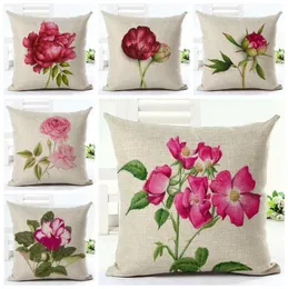 Caçola de almofada floral rosa para cadeira de sofá Cama Fuchsia Flowers Cushion Cover Peony Almofada Garden Plant Cojines3331692