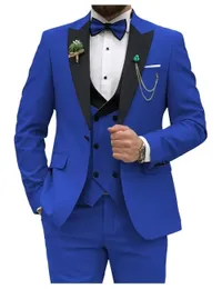 Royal Blue Men Suits Slim Fit 3 peças Terno duplo de casamento Prom Party BusinessBlazervestPants 240430