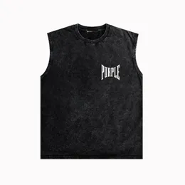 24ss summer new Purple vest ZJBPUR078B indented letter letters do old printed vest vest R96W90 men and women loose casual cotton sports fitness sleeveless T
