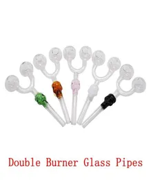 Double Burner Skull Glass Smoking Pipe Art Art Tubo Tubo Tubo de Água de Água para Cigarro de Prata de Óleo de Grilhas de Hookah