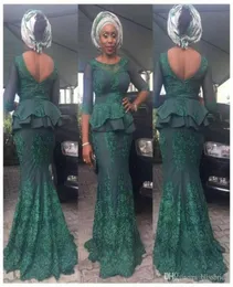 Aso Ebi Evening Dresses With 34 Long Sleeves Illusion Peplum Lace Appliques Merrmaid Prom Dress Long Low Back Zipper African Part2618571