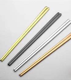 Bütün 1 çift yüksek kaliteli 304 Paslanmaz çelik Titanyum Kaplama Altın Katı Düz ​​Yemek Çubukları Çin Pirzola Çubukları Taşınabilir Tablew1905412