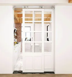 Övre takmonteringsfäste borstat rostfritt stål trä glidande enkel dörr hårdvara tvåparten dörr bypass ladan dörr hårdvara trac4286232
