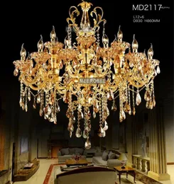 Люстры Большой золотой хрустальный люстр освещение большие роскошные светильники Cristal Lustres для EL Project MD2117