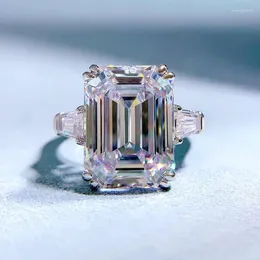 حلقات الكتلة Springlady 925 Sterling Silver 11 15mm Emerald Cut Moissanite Gemstone Wedding Ling Engagement Gine Jewelry for