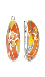 Kvinnor delikat blommor Guldörhängen med Crystal CZ 925 Sterling Silver Champagne Emamel Earrlings Original smycken 2106162448626