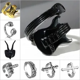 Band Rings Fashion Rock Finger Punk Ring Amante di musica personalizzato Black Vintage Guitar Uniisex Mens Jewelry Q240429