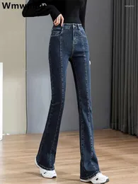 Frauen Jeans koreanische Hochtaille Flare Frauen Vintage lässig große Größe 32 Skinny Denim Hosen Streetwear Stretch Vaqueros Slim Kot Pantolon