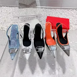 Scarpe da donna con tacco alto sexy Nuovi Slingback Pompe puntate punta di piedi elastico cinghie sandali tacchi a spillo tacchi alti tacchi alti noran scarpe scarpe denim dimensione 35-41