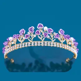 Tiaras Korean süße süße Brautharz Blume Kronkristall Haarzubehör Tiara für Frauen Hochzeit Strasskronhaarschmuck