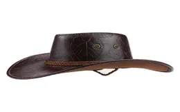 Cloches Cowboy Hat Menwomen 승마 선을 타는 태양 가죽 야외 와이드 브림 캡 여행 공연 서양 모자 Visor5229974