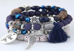 4pcsset Bracelet Fashion Multilayer Crystal Beads Leave Tassel Bracelets Bangles Pulseras Mujer Jewelry for Women Gift7377588
