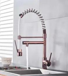 Black Rose Gold Spring Kitchen Torneira puxar pulverizador lateral de bico duplo mixer montado no deck de água fria3469286