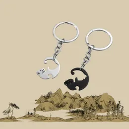Chaços de chaveiros 2024 Black Cat Keychain Heart em forma de aço inoxidável Love Combination Keychain Laniere Porte Cle Keychain Bag Gift Q240429