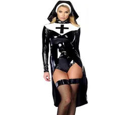 Halloween Cosplay M L XL Fashion Black Women Sexig Nun Costume Vinyl Leather Cosplay Halloween Costume W850640 Y181105044179646