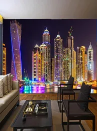 Dropship Custom 3d PO обои Dubai Night View Building Стенд настенные бумаги настенные бумаги для дома декор гостиная Фон Стена PA9146081