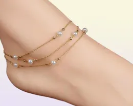 Vintage kadınlar sahte inci boncuklu çok katmanlar ayak bilek bilezik anklet plaj mücevherleri kadın039s Ankesorlar 8466342568170