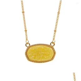 Anhänger Halsketten Harz Oval Druzy Halskette Gold Farbkette Druy Hexagon Style Luxusdesigner Marke Mode Schmuck für Frauen Drop Dhtzk