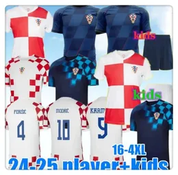 Croacia 2024 2025 Modric Soccer Jerseys National Mandzukic Perisic Kalinic 2024 Euro Cup Kroatien Fotbollsskjorta Kovacic Rakitic Kramaric Men Kid Kit Uniforms