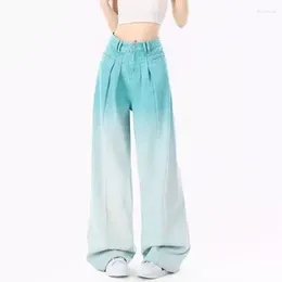 Women's Jeans High Street Gradually Pleated Denim Trousers Women Spring Autumn Fashion Loose Waist Straight Wide Leg Mop Pants