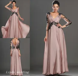 Beautiful Long Blush Prom Dress With Sleeves Good Quality V Neck Chiffon Formal Evening Dress Party Gown8292363