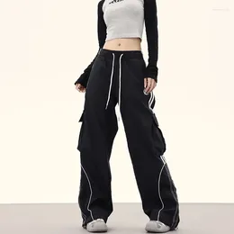 Women's Pants Deeptown Y2k Vintage Parachute Cargo Women Oversize Striped Track Black Sweatpants Korean Street Joggers Trousers Harajuku