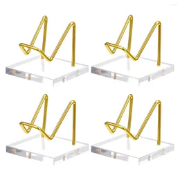 Bolsas de jóias 4 PCs Acrílico Stand com braços de metal dourado Base de pedestal Mineral de cavalete decorativo