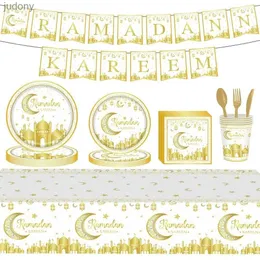 일회용 플라스틱 식기 일회용 EID Mubarak 일회용 식탁 용기 디저트 컨테이너 파티 용품 라마단 Kareem Dinterware Ramadan Decoration WX