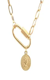 Pendanthalsband Rostfritt stålmynt Saint Benedict Medal Carabiner Halsband för kvinnor Goldsilver Color Metal Virgin Mary Spira4215739