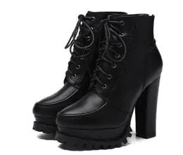 Fashion Women Gothic Boots Lace Up Ankle Boots Platform Punk Shoes Ultra Very High Heel Bootie Block Chunky Heel size 34394831459