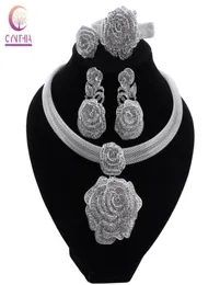 Dubai Women Silver Plated Jewelry Sets African Wedding Bridal Ornament Gifts for S Arab Necklace Armband Earrings3621725