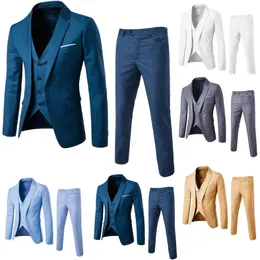 Men's Suit Slim 3 Piece Suit Business Wedding Party Jacket Vest Pants Coat European American Style Social Dress Shirts Pants 240423