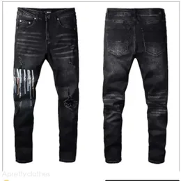 Amirir Jeans Amirir Jeans Mens Designer Jeans High Elastics Districed Ripped Ripped Slim Fit Motorcycle Biker Denim for Men S Fashion Black Pants 115