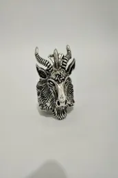 Retro får gethorn huvudfinger ring satan dyrkan baphomet aries zodiac wicca stjärna för män pojke gåva punk biker djur smycken892266145