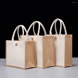 Lagringspåsar jute säckväv tygväska stor kapacitet axel shopping bärbar miljövänlig unisex handväska vikbar organisation