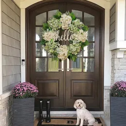 Dekorativa blommor Hello Simulation Garland Door Decoration European och American Hydrangea Rattan Ring Snowball For Front Floral inomhus