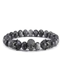 Buddha Bracelet Men CZ Skull Charm India Labradorite 8mm Stone Light Beads bracelet للرجال المصنوع يدويًا مجوهرات 1575756