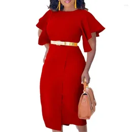 Abiti casual Donne Bodycon Eleganti maniche a bagliore corta O collo femmina Midi Modest Classy Work Office Gowns Spring Summer 2024