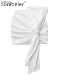 التنانير Aonibeier Asymmetric Bow Lace Up White White Short Skirt Traf Summer Zipper High Weist Bag Bag Hip Mini Mini Skirt Y2K XW