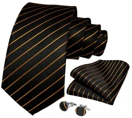 HiTie Neck Tie Set Private Label Silk Men Black and Gold Necktie Tie Stripe Set Drop N73315427075