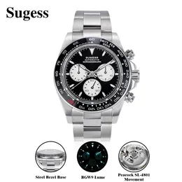 Sugess Panda Diver Chronograph Mens Watch Automatyczne pawie SL4801 Ruch Luksusowe wodoodporne zegarki mechaniczne 2024 240419