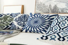 Home Decor Sticked Cushion Cover Marine Bluewhite Geometrische Blumen -Leinwand Baumwolle Suqare Stickkissen -Kissenbedeckung 45x45 cm LJ201219330636