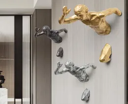 Creative Sculpture Running Man Racing Against Time Fgurine Wall Decoration Emboss 3D Figurer Heminredning Vägg hängande prydnad T2003851633