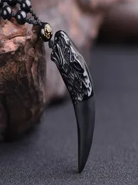 NYA HELA 100 Natural Obsidian Wolf039s Tooth Pendant Tooth Amulet and Hyperbol Punk Halsband Lucky Win Halsband6954896