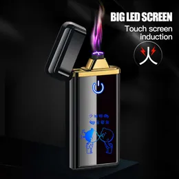 Moda En İyi Hediye Touch Touch Figher USB Şarj Edilebilir Rüzgar Geçirmez Elektrikli Çift Arc Çekiş Güç Ekranı