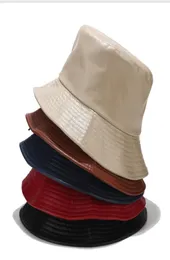 صفيحة PU الجلدية الصياد القبعات السيدات لون الصلبة قبعة الحوض في الهواء الطلق جوكر Sunshade Cap Fast Ship8931108