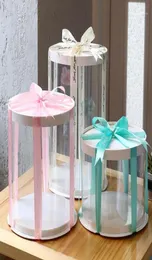 Gift Wrap Round Cake Box Double Layer Plastic Transparent Packaging Boxes Dessert Case Clear Candy Ribbons Black5939619