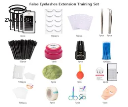 Professionell träning False Eyelashes Extension Set ympning Ögonfransar Öva ögonkuddar pincettezers lim ring borste övning kits8917648